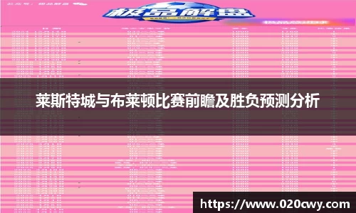 莱斯特城与布莱顿比赛前瞻及胜负预测分析